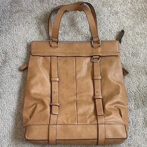 Zara Cognac Leather Tote with Strap Detail
